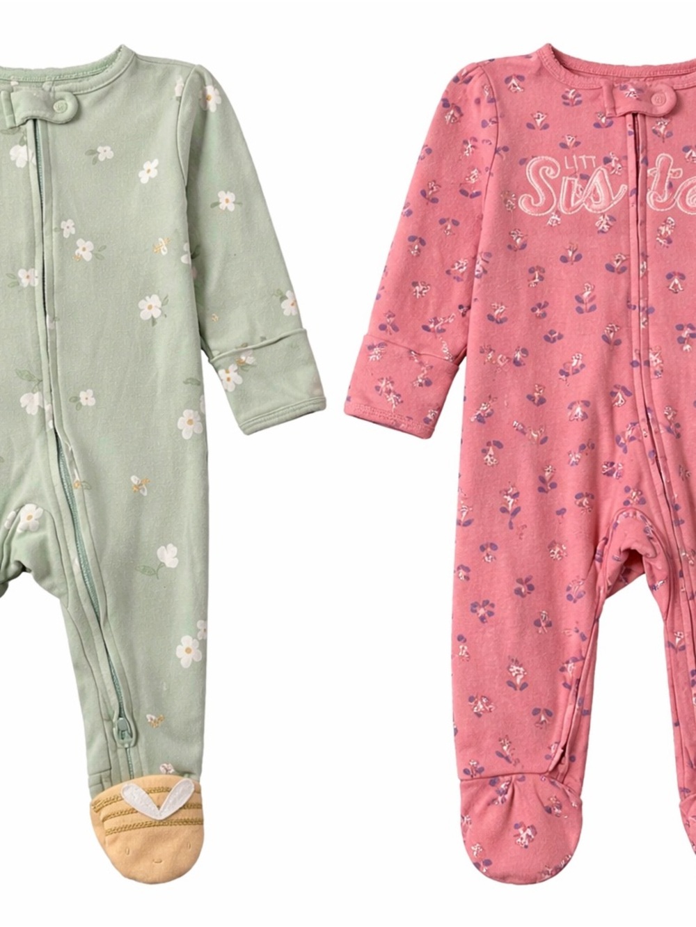 Carter's Lot of Two Baby Girl Sleepers Light Green and peach, 3 Monrhs
